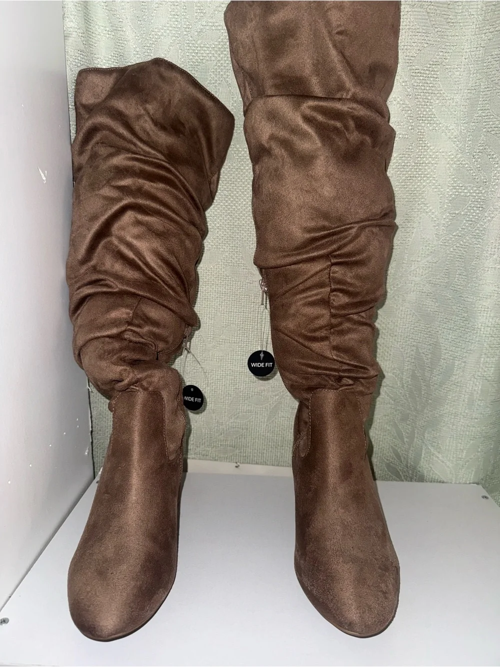 Women's Brown Slouchy Mid-Calf Block Heel Boots